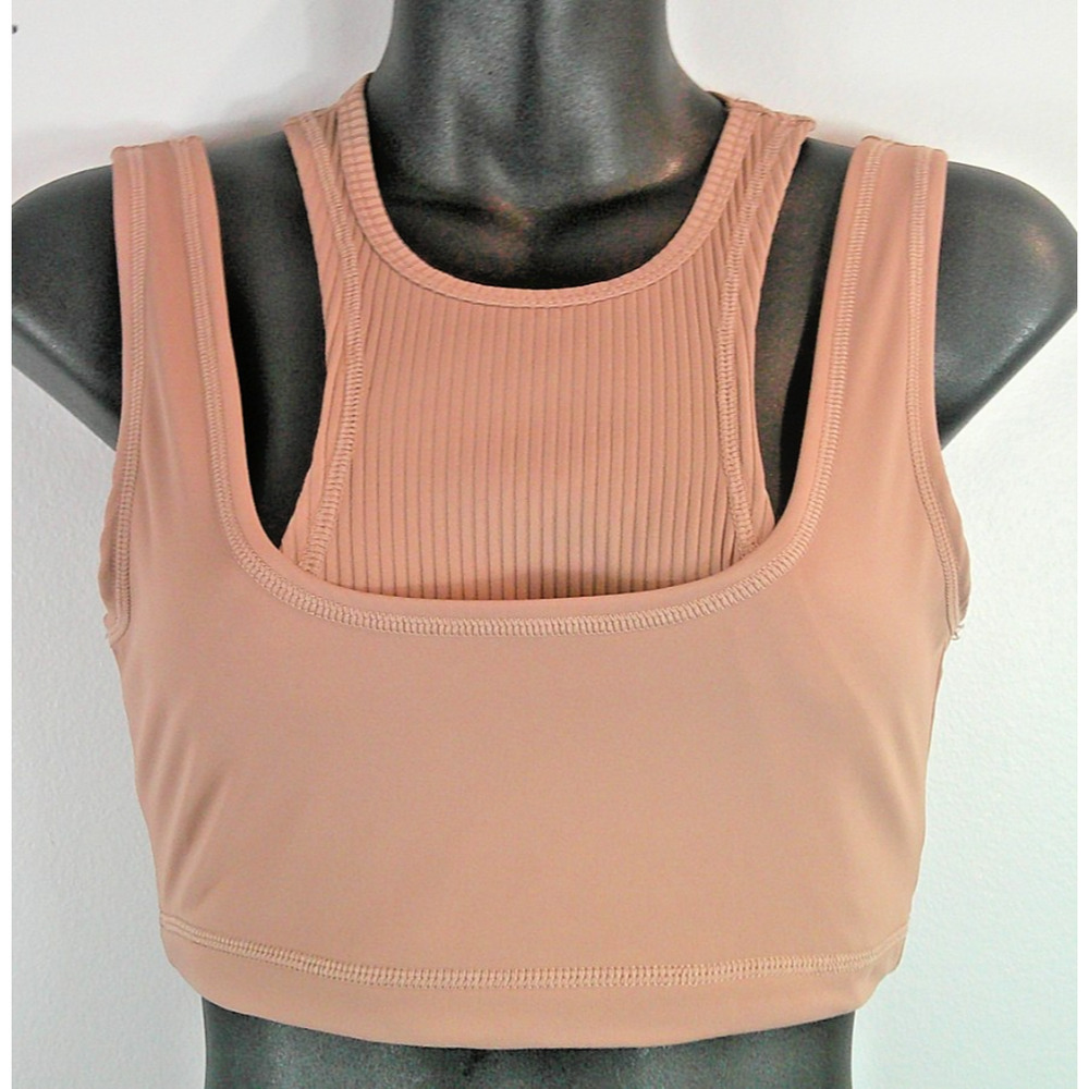 Forever 21 Double Sports Bra Women's Medium Tan, Light Brown